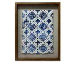 Framed Blue & White Printed Fabric, (14" X 18")