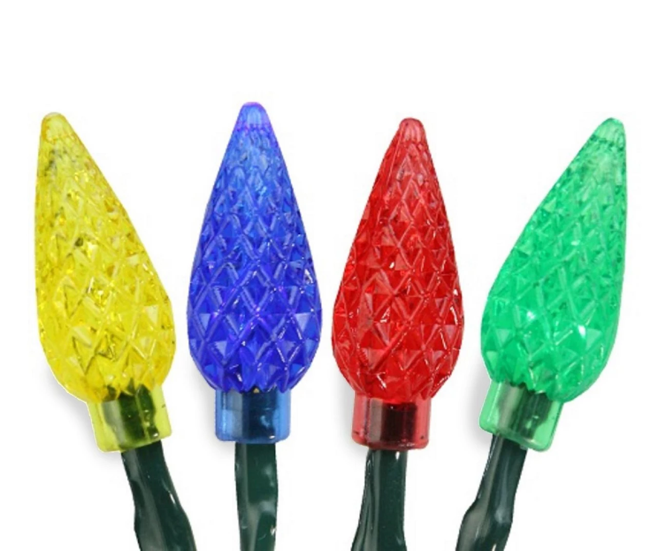 Multi-Color Faceted LED Light Set On Green Wire, 10-Lights 1 Multi-Color Faceted LED Light Set On Green Wire, 10-Lights