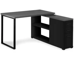 Gray & Black L-Shaped 3-Drawer Computer Desk