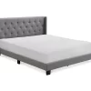 Gray Upholstered Shelter Wingback Queen Bed