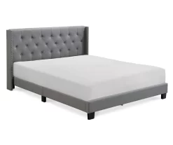 Gray Upholstered Shelter Wingback Queen Bed