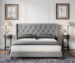 Gray Upholstered Shelter Wingback Queen Bed -Deco Haven Shop 810513491 4