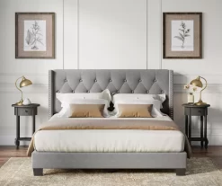 Gray Upholstered Shelter Wingback Queen Bed -Deco Haven Shop 810513491 5