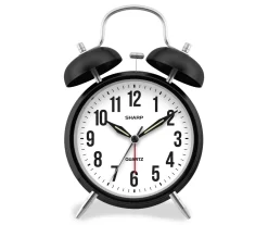 Sharp Black & Silver Twin Bell Alarm Clock -Deco Haven Shop 810514647 1 2