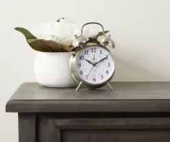 Sharp Brushed Nickel Twin Bell Alarm Clock -Deco Haven Shop 810514648 2