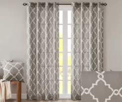Sereno Fretwork Gray Light-Filtering Grommet Curtain Panel, (84") -Deco Haven Shop 810517992 810517993 810517994 2