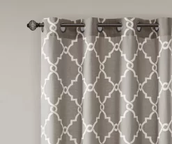 Sereno Fretwork Gray Light-Filtering Grommet Curtain Panel, (84") -Deco Haven Shop 810517992 810517993 810517994 3