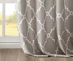 Sereno Fretwork Gray Light-Filtering Grommet Curtain Panel, (84") -Deco Haven Shop 810517992 810517993 810517994 5