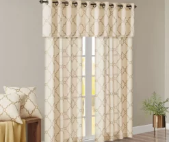 Sereno Fretwork Beige & Gold Light-Filtering Grommet Curtain Panel, (63") -Deco Haven Shop 810518028 810518029 810518030 10