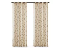 Sereno Fretwork Beige & Gold Light-Filtering Grommet Curtain Panel, (84") -Deco Haven Shop 810518028 810518029 810518030 11 1