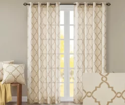 Sereno Fretwork Beige & Gold Light-Filtering Grommet Curtain Panel, (63") -Deco Haven Shop 810518028 810518029 810518030 2
