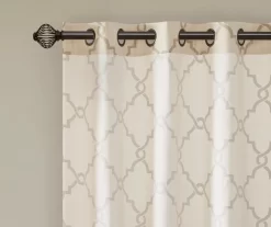 Sereno Fretwork Beige & Gold Light-Filtering Grommet Curtain Panel, (63") -Deco Haven Shop 810518028 810518029 810518030 4