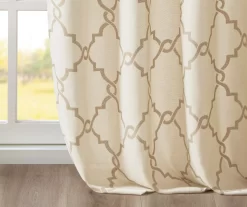 Sereno Fretwork Beige & Gold Light-Filtering Grommet Curtain Panel, (84") -Deco Haven Shop 810518028 810518029 810518030 5 1