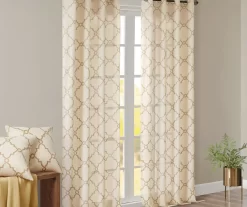 Sereno Fretwork Beige & Gold Light-Filtering Grommet Curtain Panel, (63") -Deco Haven Shop 810518028 810518029 810518030 8