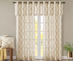 Sereno Fretwork Beige & Gold Light-Filtering Grommet Curtain Panel, (63") -Deco Haven Shop 810518028 810518029 810518030 9