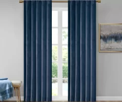 Bryce Velvet Navy Room-Darkening Rod Pocket Curtain Panel Pair, (84")