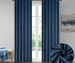 Bryce Velvet Navy Room-Darkening Rod Pocket Curtain Panel Pair, (84") -Deco Haven Shop 810518085 810518086 810518087 3