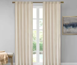 Bryce Velvet Ivory Room-Darkening Rod Pocket Curtain Panel Pair, (63")