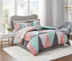 Zuri Aqua Reversible Comforter Set -Deco Haven Shop 810523140 810523141 810523142 810523143 2