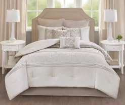 Casey Neutral Embroidered Queen 8-Piece Comforter Set
