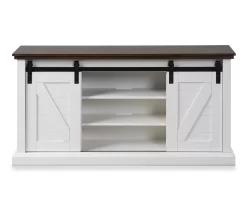 60" Dark Brown & White Barn Door TV Stand -Deco Haven Shop 810523487 2
