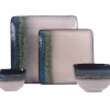 Green, Teal & Cream Square 16-Piece Stoneware Dinnerware Set