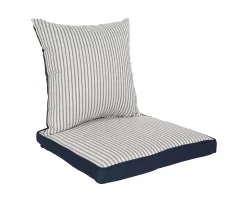 Navy Blue Tick Stripe 4-Piece Reversible Deluxe Outdoor Chair Cushions Set -Deco Haven Shop 810525547 7