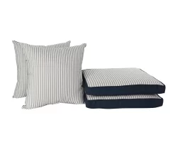 Navy Blue Tick Stripe 4-Piece Reversible Deluxe Outdoor Chair Cushions Set -Deco Haven Shop 810525547 8