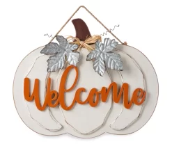 "Welcome" White Pumpkin Hanging Wall Decor
