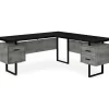 Faux Concrete & Black 3-Drawer L-Shaped Corner Desk