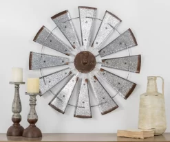 Galvanized Silver Metal Windmill Wall Decor -Deco Haven Shop 810528362 7