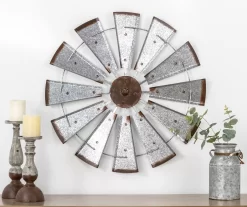 Galvanized Silver Metal Windmill Wall Decor -Deco Haven Shop 810528362 9