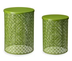 Green 2-Piece Metal Drum Garden Table Set
