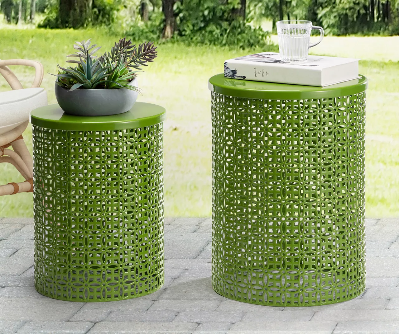 Green 2-Piece Metal Drum Garden Table Set 10 Green 2-Piece Metal Drum Garden Table Set - Image 10