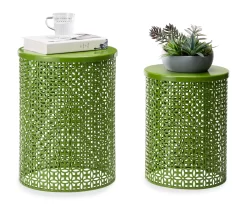 Green 2-Piece Metal Drum Garden Table Set 13 Green 2-Piece Metal Drum Garden Table Set -Deco Haven Shop 810531034 3