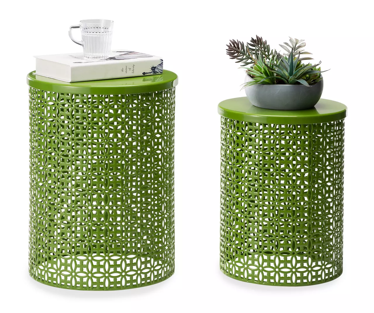 Green 2-Piece Metal Drum Garden Table Set 3 Green 2-Piece Metal Drum Garden Table Set - Image 3