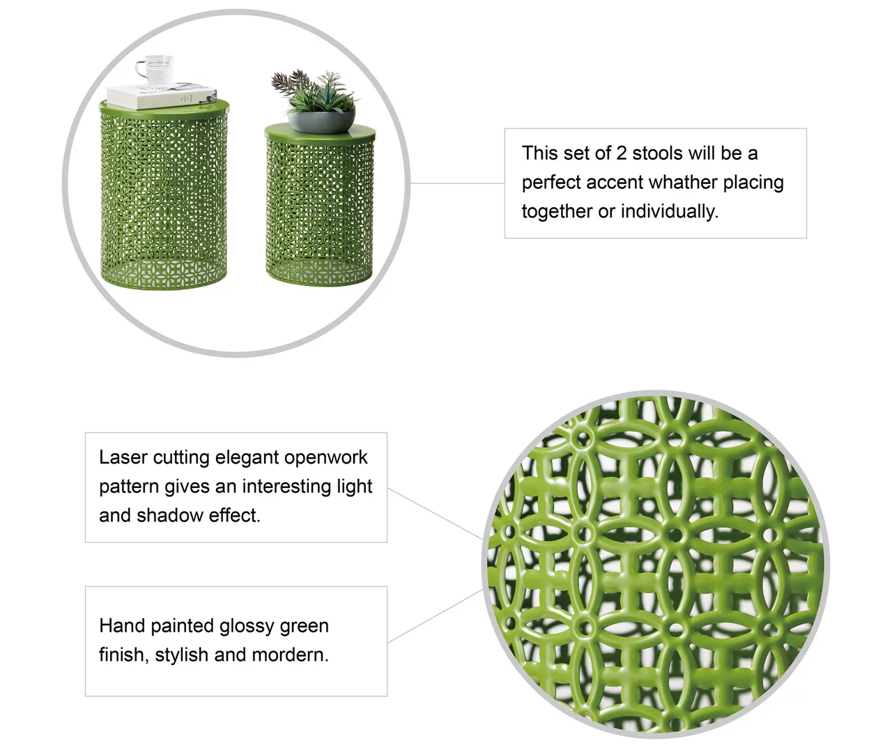 Green 2-Piece Metal Drum Garden Table Set 7 Green 2-Piece Metal Drum Garden Table Set - Image 7