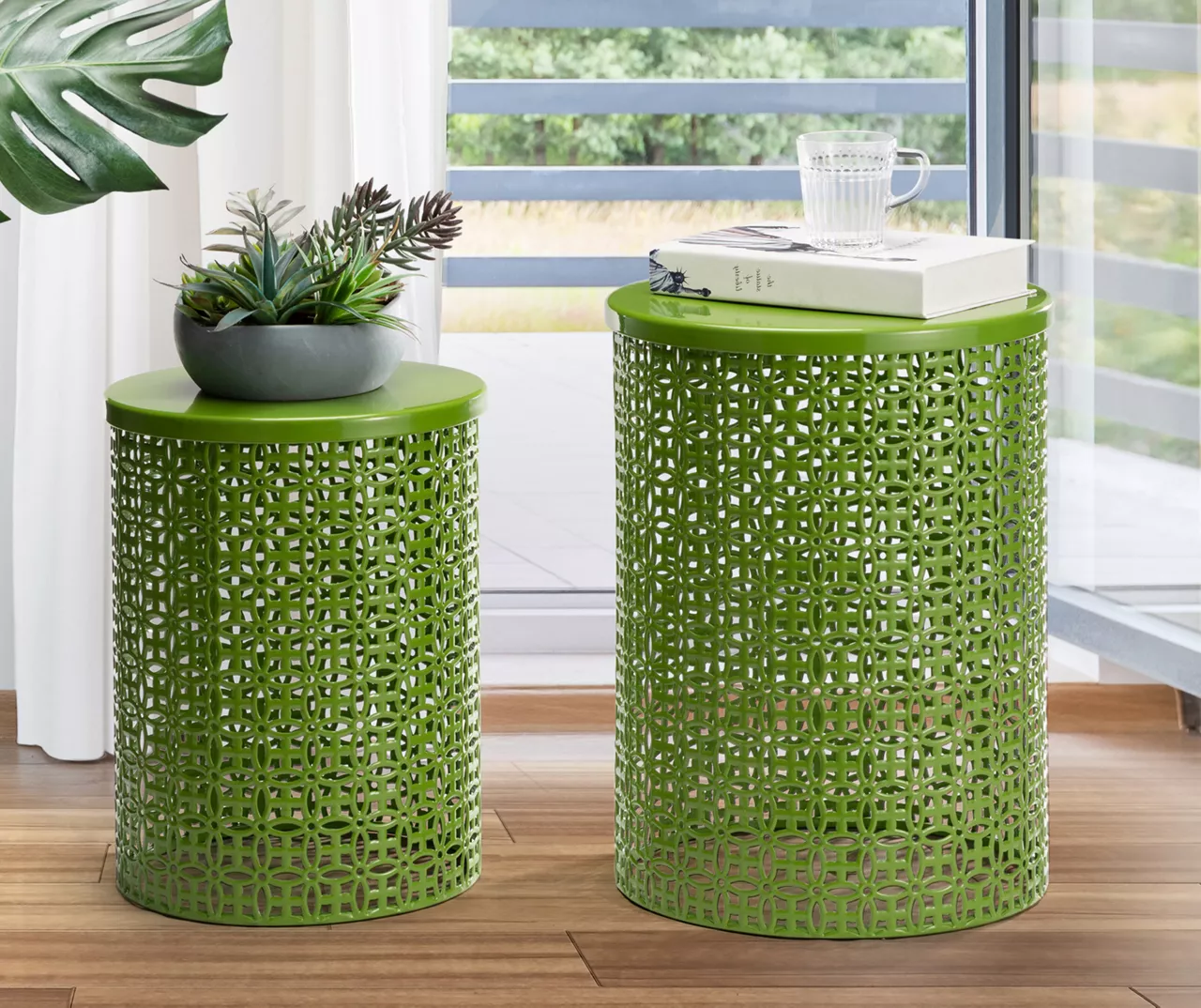 Green 2-Piece Metal Drum Garden Table Set 8 Green 2-Piece Metal Drum Garden Table Set - Image 8