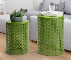 Green 2-Piece Metal Drum Garden Table Set 19 Green 2-Piece Metal Drum Garden Table Set -Deco Haven Shop 810531034 9