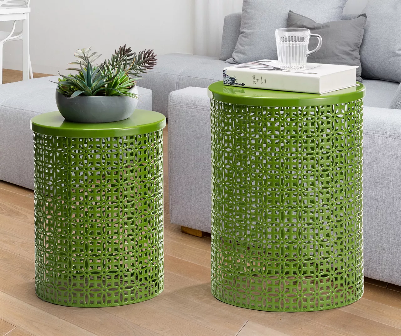 Green 2-Piece Metal Drum Garden Table Set 9 Green 2-Piece Metal Drum Garden Table Set - Image 9