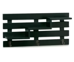 Black Tiered Slat Wall Shelf With 3 Hooks
