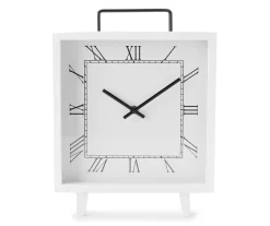 White Roman Numeral Square Tabletop Clock