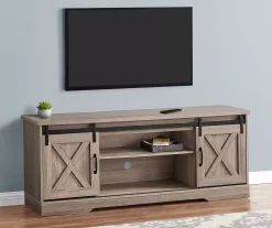 59" Dark Taupe Wood Look Sliding Barn Door TV Stand -Deco Haven Shop 810535762 4
