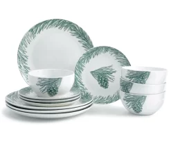 Blue & Ivory Pine Cone 12-Piece Dinnerware Set