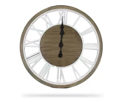 White & Brown Rustic Roman Numeral Cutout Wall Clock, (24")