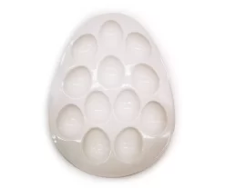 White Stoneware Egg-Shape Deviled Egg Plate