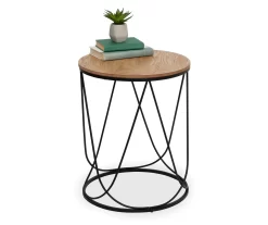 Black & Natural Round Side Table