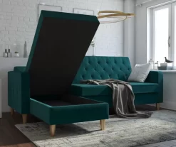 CosmoLiving Liberty Green Velvet Sectional Storage Futon 8 CosmoLiving Liberty Green Velvet Sectional Storage Futon -Deco Haven Shop 810541026 2