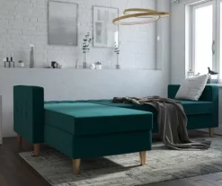 CosmoLiving Liberty Green Velvet Sectional Storage Futon 9 CosmoLiving Liberty Green Velvet Sectional Storage Futon -Deco Haven Shop 810541026 3