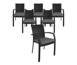 COSCO Lakewood Ranch Black Cushioned Wicker Patio Dining Chairs, 6-Pack